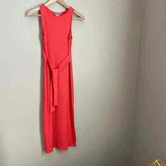 GOOD LUCK GEM Ribbed Tie Waist Slit Midi Dress - Picture 2 of 12